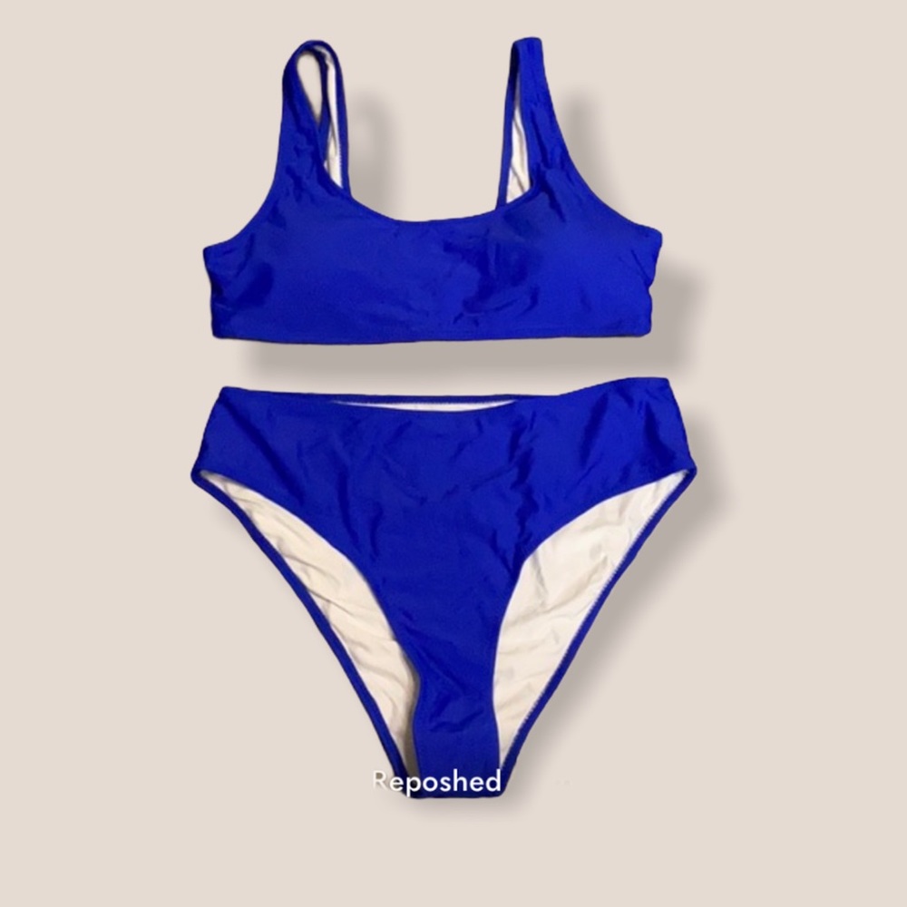 Royal blue high waist lined u neck bikini set L/XL
